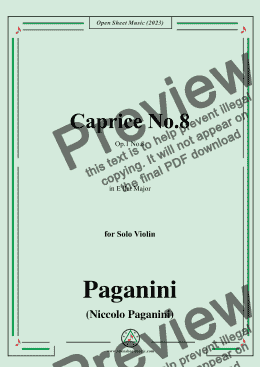 page one of Paganini-Caprice No.8,Op.1 No.8,in E flat Major,for Solo Violin