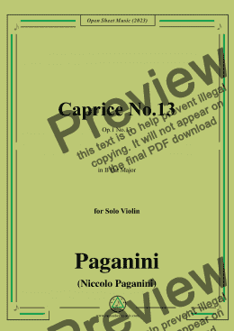 page one of Paganini-Caprice No.13,Op.1 No.13,in B flat Major,for Solo Violin