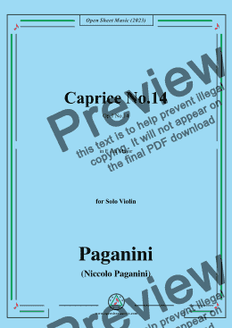 page one of Paganini-Caprice No.14,Op.1 No.14,in E flat Major,for Solo Violin