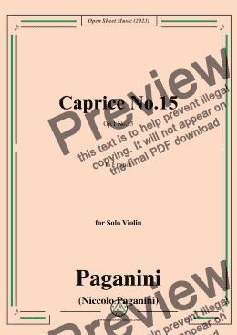 page one of Paganini-Caprice No.15,Op.1 No.15,in e minor,for Solo Violin