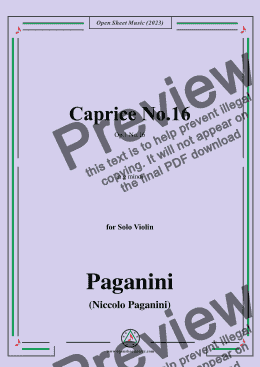 page one of Paganini-Caprice No.16,Op.1 No.16,in g minor,for Solo Violin