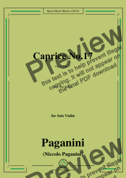 page one of Paganini-Caprice No.17,Op.1 No.17,in E flat Major,for Solo Violin