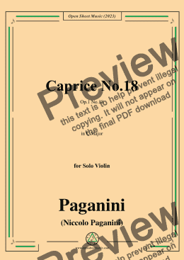 page one of Paganini-Caprice No.18,Op.1 No.18,in C Major,for Solo Violin