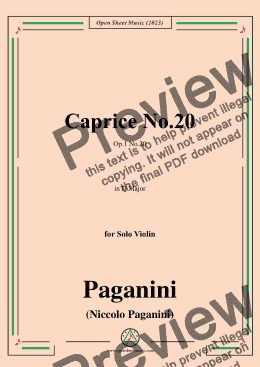 page one of Paganini-Caprice No.20,Op.1 No.20,in D Major,for Solo Violin