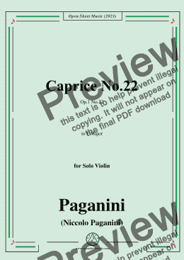 page one of Paganini-Caprice No.22,Op.1 No.22,in F Major,for Solo Violin