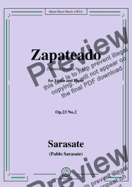 page one of Sarasate-Zapateado(Spanish Dances No.6),Op.23 No.2,for Violin&Pno