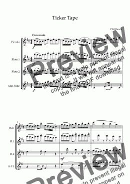 page one of Ticker Tape - Flute Quartet