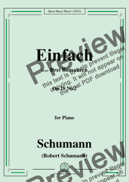 page one of Schumann-Einfach,Op.28 No.2,in F sharp Major,for Piano