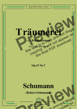 page one of Schumann-Traumerei,fromKinderszenen,Op.15 No.7,for Violin&Piano