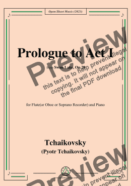 page one of Tchaikovsky-Prologue to Act I,for Flute(or Oboe or Soprano Recorder) and Piano