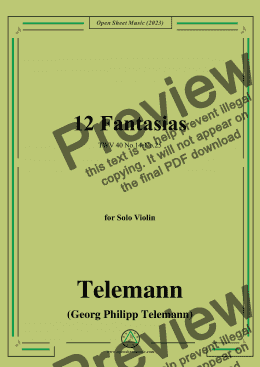 page one of Telemann-12 Fantasias,TWV 40 No.14-No.25,for Violin