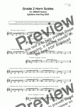 page one of Horn Scales Grade 2. For the new ABRSM Syllabus from 2023.