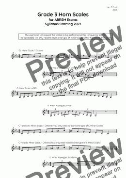 page one of Horn Scales Grade 3. For the new ABRSM Syllabus from 2023.