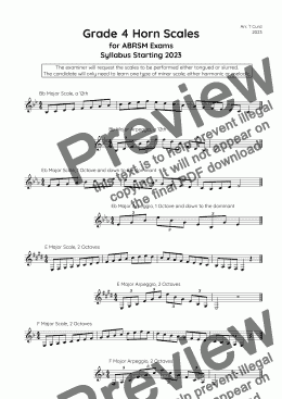 page one of Horn Scales Grade 4. For the new ABRSM Syllabus from 2023.