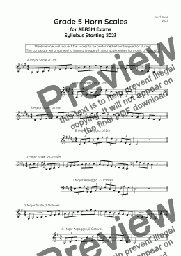 page one of Horn Scales Grade 5. For the new ABRSM Syllabus from 2023.