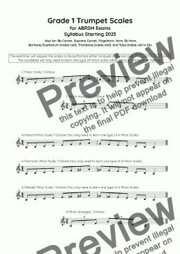 page one of Trumpet Scales Grade 1. For the new ABRSM Syllabus from 2023.