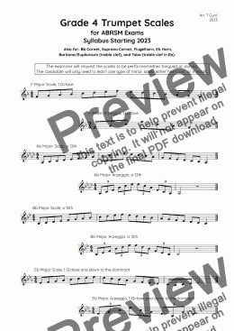 page one of Trumpet Scales Grade 4. For the new ABRSM Syllabus from 2023.