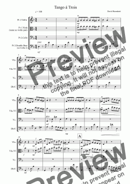 page one of Tango á Trois for Violin or Viola, Cello and Double Bass Trio