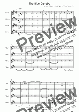 page one of The Blue Danube for Violin Quartet