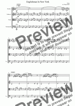 Sting - Englishman In New York - Score And Parts - Download PDF File