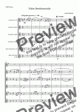 page one of "Valse Sentimentale" Original for Clarinet Choir