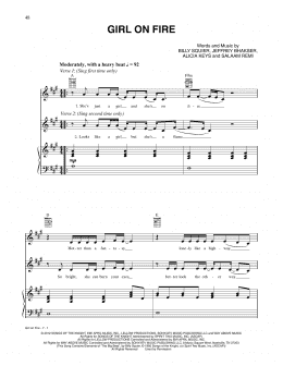 page one of Girl On Fire (Piano, Vocal & Guitar Chords (Right-Hand Melody))