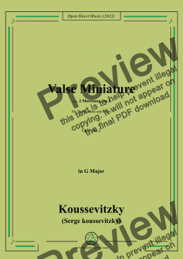 page one of Koussevitzky-Valse Miniature,Op.1 No.2,in G Major,from '2 Morceaux,Op.1',for Double Bass and Piano