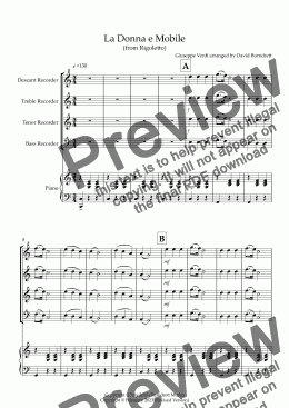 page one of La Donna e Mobile for Recorder and Piano