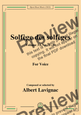 page one of Lavignac-Solfege des solfeges,Volum 3A No.21-30,for Voice