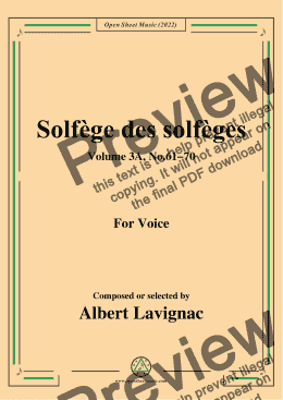 page one of Lavignac-Solfege des solfeges,Volum 3A No.61-70,for Voice