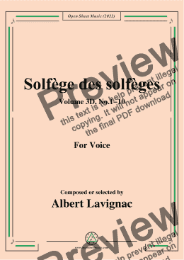 page one of Lavignac-Solfege des solfeges,Volum 3D No.1-10,for Voice