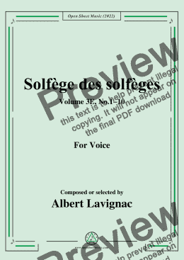 page one of Lavignac-Solfege des solfeges,Volum 3E No.1-10,for Voice