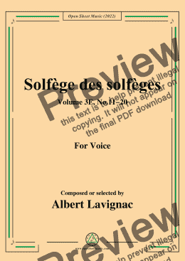 page one of Lavignac-Solfege des solfeges,Volum 3E No.11-20,for Voice