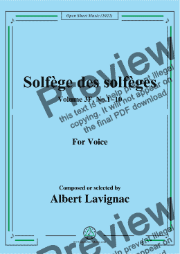 page one of Lavignac-Solfege des solfeges,Volum 3F No.1-10,for Voice