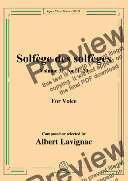 page one of Lavignac-Solfege des solfeges,Volum 3F No.11-20,for Voice