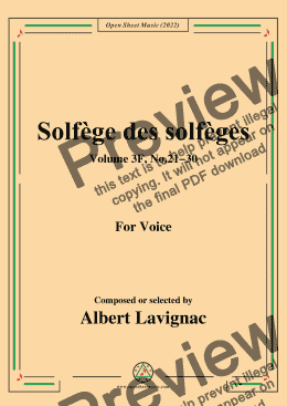 page one of Lavignac-Solfege des solfeges,Volum 3F No.21-30,for Voice