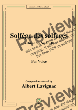 page one of Lavignac-Solfege des solfeges,Volum 3F No.31-40,for Voice