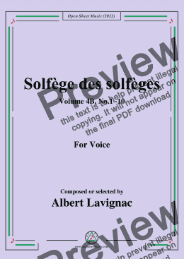 page one of Lavignac-Solfege des solfeges,Volum 4B No.1-10,for Voice