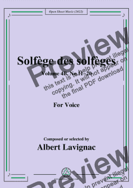 page one of Lavignac-Solfege des solfeges,Volum 4B No.11-20,for Voice