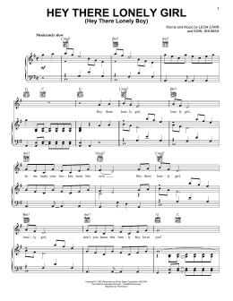 page one of Hey There Lonely Girl (Hey There Lonely Boy) (Piano, Vocal & Guitar Chords (Right-Hand Melody))