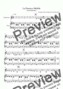 page one of La Donna e Mobile (from Rigoletto) for Euphonium and Piano