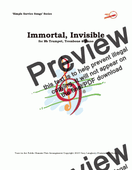 page one of Immortal, Invisible -Trumpet, Trombone & Piano