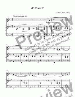 page one of Satie - Je te veux for trumpet Bb & piano ( short light version)