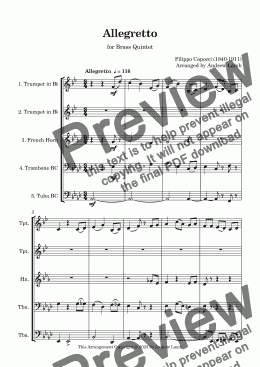 page one of Filippo Capocci | Allegretto | for Brass Quintet