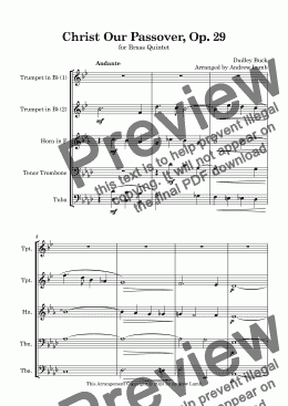 page one of Christ Our Passover, Op. 29 (by Dudley Buck, arr. for Brass Quintet)