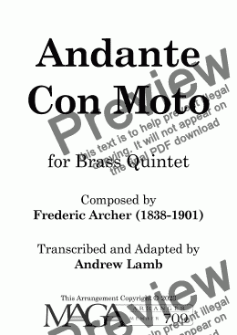 page one of Frederic Archer | Andante Con Moto | for Wind Quintet