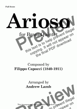 page one of Arioso No. 1 (by Filippo Capocci, arr. for Brass Quintet)