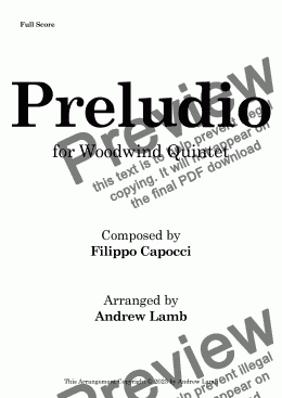 page one of Preludio (by Filippo Cappoci, arr. for Wind Quintet)