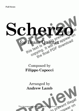 page one of Filippo Capocci | Scherzo | for Brass Quintet