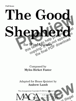 page one of Myles B. Foster | The Good Shepherd | for Wind Quintet